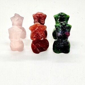 Crystal Goddess Torso Figurines Set of 3 Rose Quartz Red Aventurine Ruby Zoisite